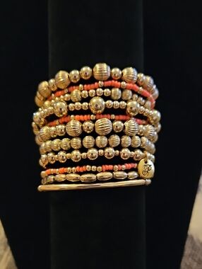 Plunder Gold and Coral Layered Bead  Bracelet